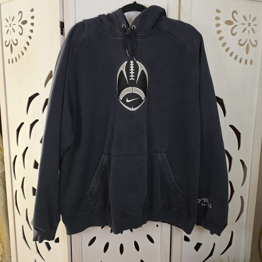 VTG Y2K Nike Football Hoodie—Embroidered Center Swoosh Black Men’s Size XXL